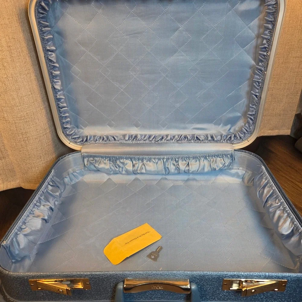 Vintage‎ Trojan Hard Shell Suitcase Set Metallic Blue Mid Century Modern Luggage